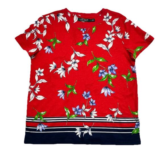 Lauren Ralph Lauren Tops - Lauren Ralph Lauren Womens Large Top Shirt Red Blue Floral 100% Cotton